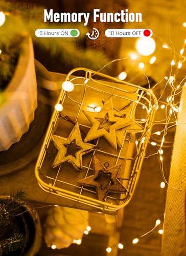 Minetom 33Ft 100 Led Outdoor String Lights, Warm White Fairy Lights Battery Operated With Remote thumb #2
