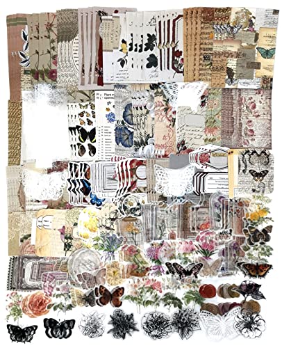 Esweny 260PCS Vintage Journaling Scrapbooking Supplies Scrapbook Sticker Paper Ephemera Pack for...