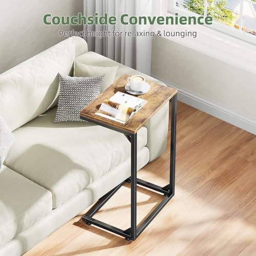 Image of Simple Trending C Shaped Side Table, Small End Table Set of 2, TV Trays Sofa Couch Table for Living Room, Bedside, Rustic Brown