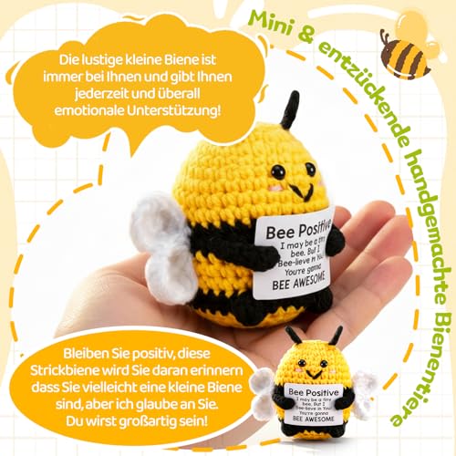 Glücksbringer Biene Pocket Hug Biene Glücksbringer Geschenke Glück Biene Positive Geschenke Positive Handgestrickt Biene Kuscheltier Geschenk Positiv Kartoffel Deutsch Ersatz Mutmacher Geschenk
