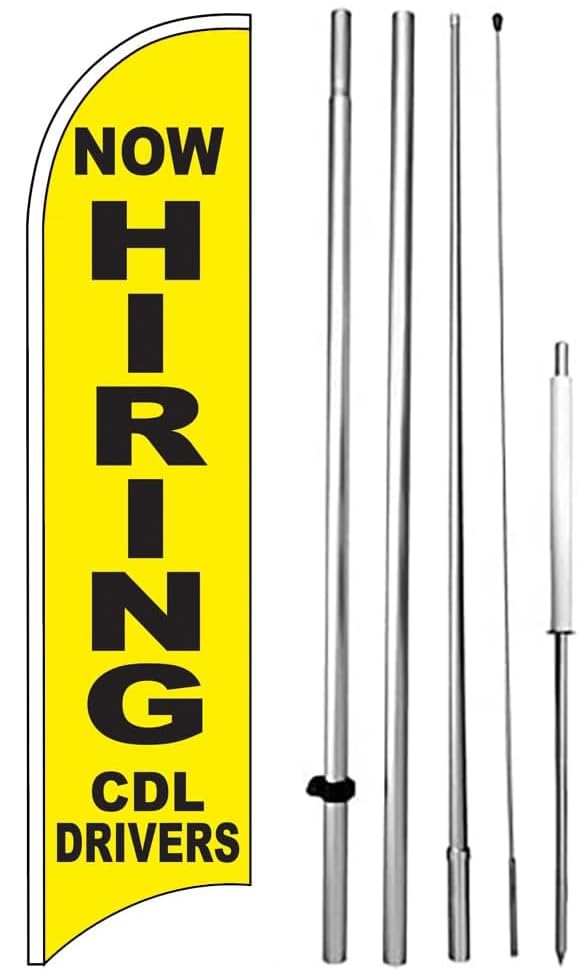 4 Less Co NOW HIRING CDL DRIVERS Windless Swooper Feather Flag 15' Tall Large Pole Spike Kit Banner Sign yb-h