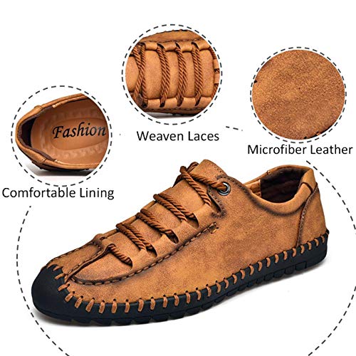 Qiucdzi Men's Casual Penny Loafers Breathable Lace-up Driving Boat Shoes Handmade Flats Dress Shoes