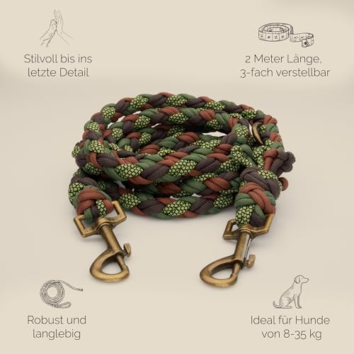 Tailoir Hundeleine 2m geflochten - Leine Hund, Mittelgroße - Große Hunde, Leine verstellbar, Hundeleinen, Dog Leash Führleine, Bissfeste Hundeleine zum Umhängen, Trainingsleine, Freihandleine Paracord