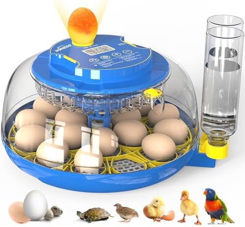 18 Eggs Incubator for Hatching Eggs with Automatic Egg Turning and Humidity Control, Egg Candler, External Water Bottle Refill, Hatch Days Display, 360° Clear View, for Chicken Duck Goose Quail Birds