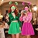 kuchisity 2 Set 80s Women Tutu Costume Accessories, Pom Pom Headband Tulle Tutu Skirt Heart Sunglasses Necklaces Tube Socks for Halloween Mardi Gras Spirit Day Party(Green+Pink)