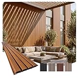 From Plain To Beautiful In Hours LR01 Linear WPC Exterior Wall Slat Siding and Cladding Panels 94.5 in x 8.62 in (Covers / 28.3 sq.ft), Light Walnut and Black, 5 Pieces