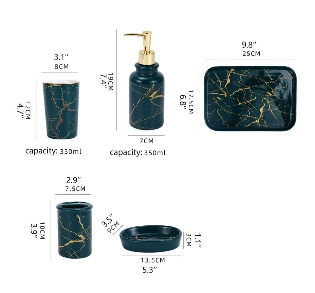 Badezimmer Set Badezimmer-Accessoires-Set Aus Nordischer Keramik Imitation Marmor Zahnbürstenhalter Seifenspender Tasse Seifenschale Dekoration Organizer(White Black,6pcs)