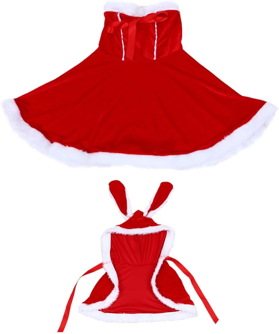 KESYOO Christmas Dress Women Santa Claus Bunny Costume with Cloak Xmas Rabbit Skirt Fluffy Shawl Performance Dress Red