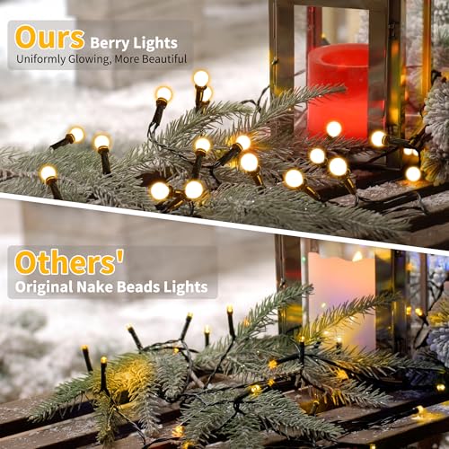 Brizled Led String Lights, 66Ft 200 Led Warm White Berry String Lights, 8 Modes Christmas Lights With Remote thumb #1