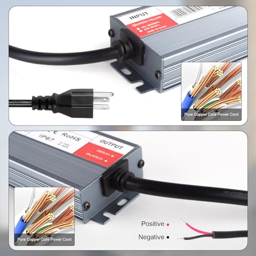 Image of QNNP LED Driver 150 Watts 24V DC with Plug, Waterproof Low Voltage Transformer Power Supply Transformer Adapter AC 85V-265V to 24V DC, IP67 LED Power Supply for Outdoor Indoor Lighting