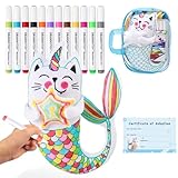 DRAWMYTOY DIY Coloring Plush Toy with Washable Markers, Scribble Pets Stuffed Animal, Doodle Dolls Art Toy for Boys and Girls Ages 3-8, Birthday Gift (Fish Cat)
