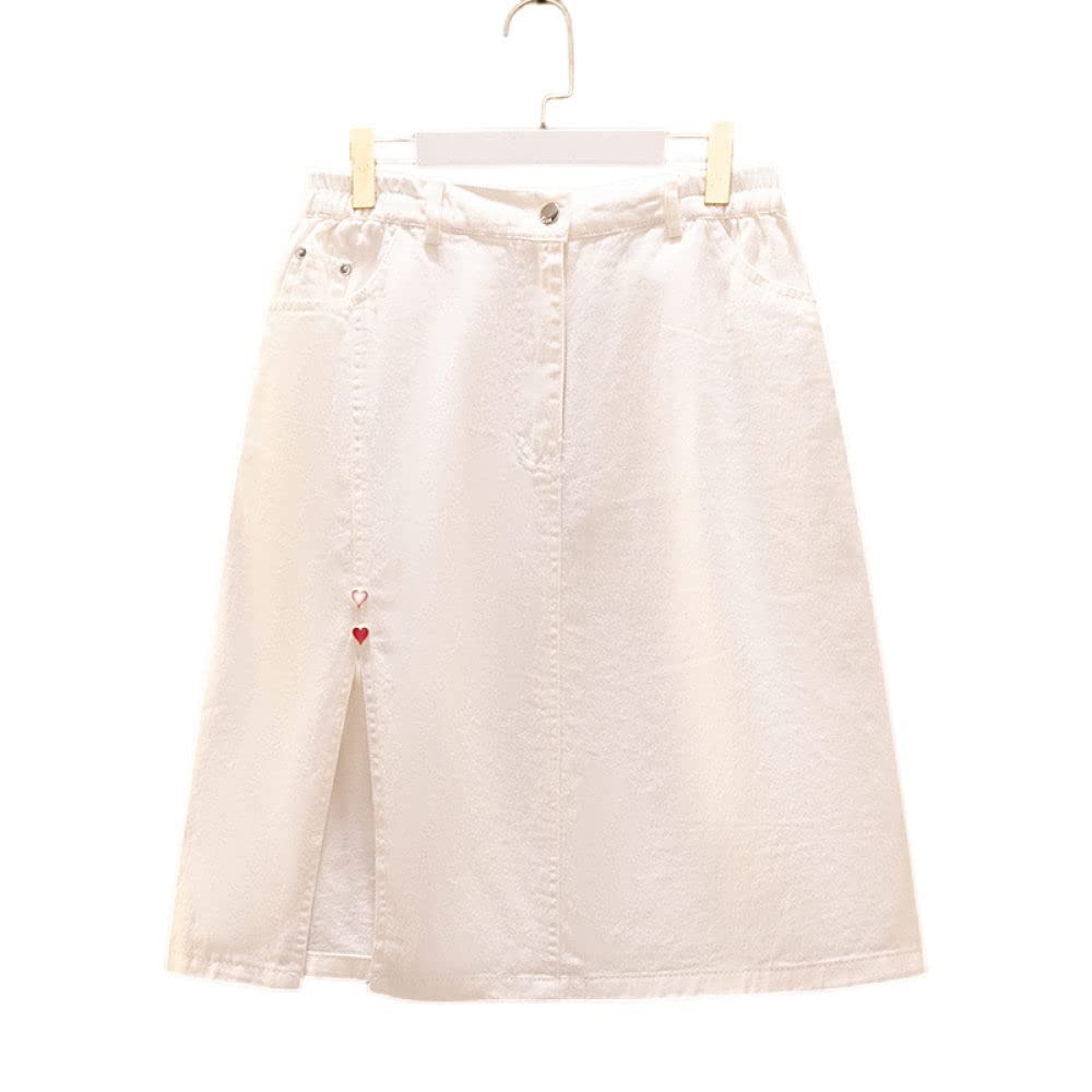 Gonne,Minigonna da Donna Gonna in Denim con Spacco A Cuore Elastico A Vita Alta Beige con Tasca con Cerniera Gonna Corta Sexy A-Line Increspato Plus Size per Ragazze Signore,4XL