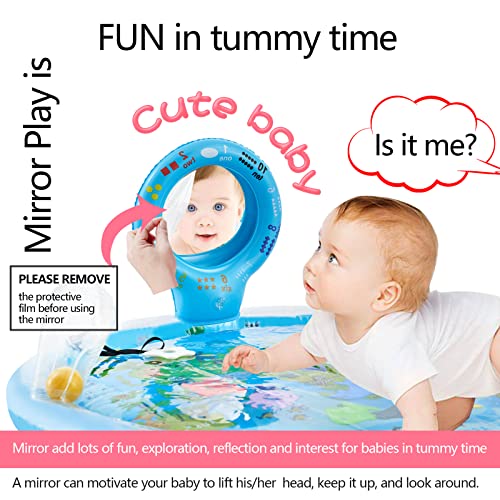Tummy Time Mat Extra Large 31.5"×31.5" for 3-12 Months Baby, Inflatable Water Playmat with Mirror, Teethers, Rattles & Squeaker, Sensory Activity Center for Motor Development, Visual Stimulation by flashbluer - Image 2