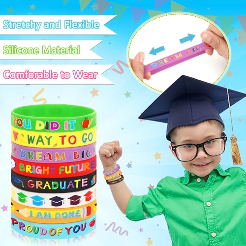 image for JUNEBRUSHS 24pcs Kindergarten Graduation Party Favors Silicone Bracele