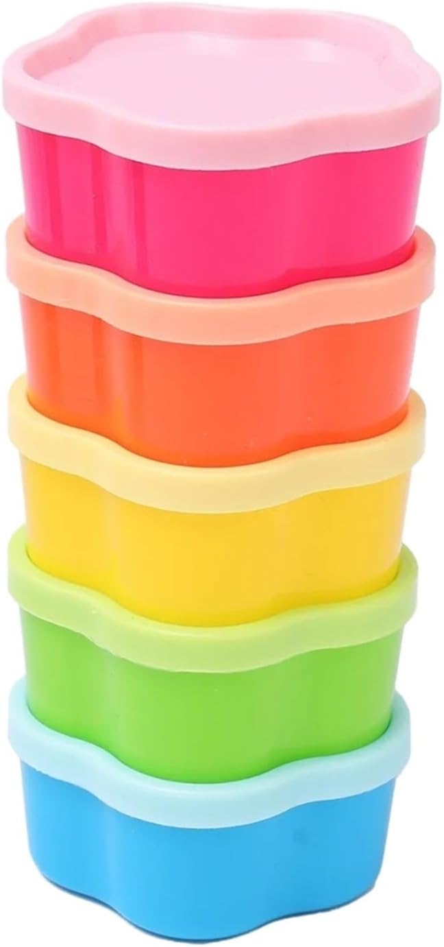10/5Pcs Mini Squeeze Bottle Lunch Box Plastic Reusable Snack Containers Ketchup Salad Dressing Picnic Portable(Flower shaped,5PCS(1set))