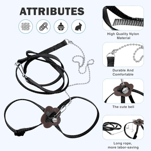 Image of 2 Pack Adjustable Hamster Leash Harness for Harness for Ferret Baby Rabbit Hamster Rat Mouse Leash Lead with Bell (Black)