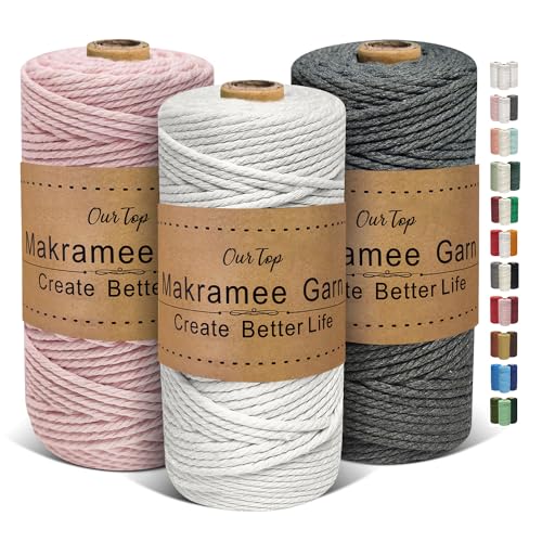 OurTop Premium Makramee Garn 3er Set, 3mm x 100m Macrame Cord...