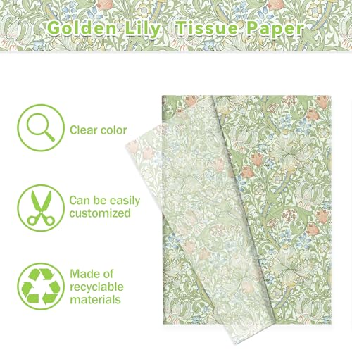 100 Blatt Vintage Seidenpapier Verpackungsmaterial,Retro Seidenpapier mit Blume Motiven,Grünes Blumenmuster Geschenkpapier Packseide für Geburtstag Party Hochzeit (50×35CM)