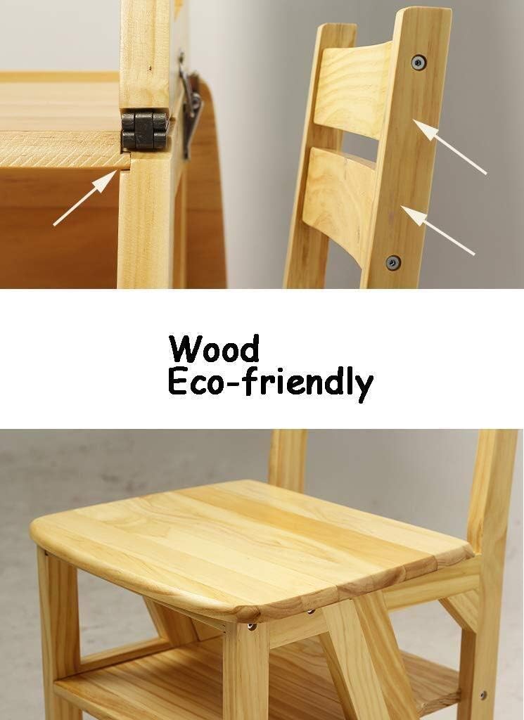 Folding Steps 4 Tread Ladder Stool Stepladder Backrest Chair Stepstool Stair Chair Stepladder Widened High Stool (Color : Wood)