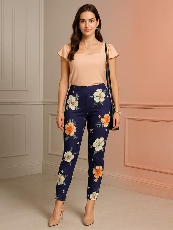 Image of DTR FASHION Women's Printed Stretchable Cotton Blend Casual Jegging