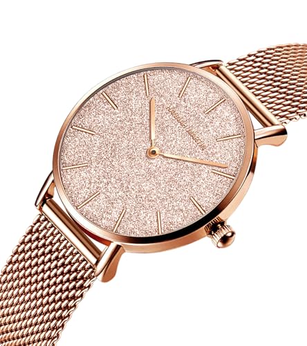 Image of HANNAH MARTIN Watches for Women Analog Women's Watch with Stainless Steel Expansion Band Minimalist Slim Dial 30M Waterproof Ladies Dress Wristwatch for Casual Daily Business