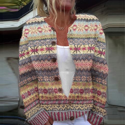 Fair Isle Sweater Women Floral Cardigan Sweaters Vintage Button Down Boho Cardigans Open Front Icelandic Nordic Coat2