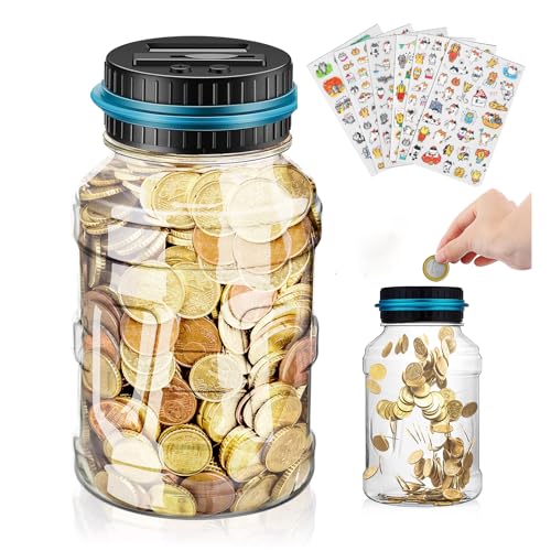 YUNYODA Hucha Con Contador, Grande Contadora de Monedas Con Pantalla LCD, Electrónica Digital Transparente Con Pegatinas para Niños, Niñas y...
