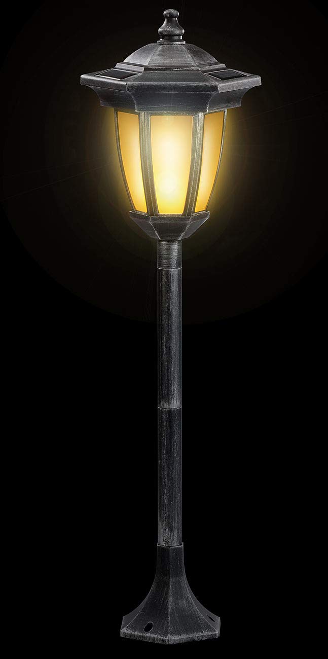 Lunartec Standlaterne Garten: 2er-Set Solar-LED-Standlaterne mit Flammeneffekt, 64 cm Höhe, IP44 (Solar Garten, Lampe, Flamme)