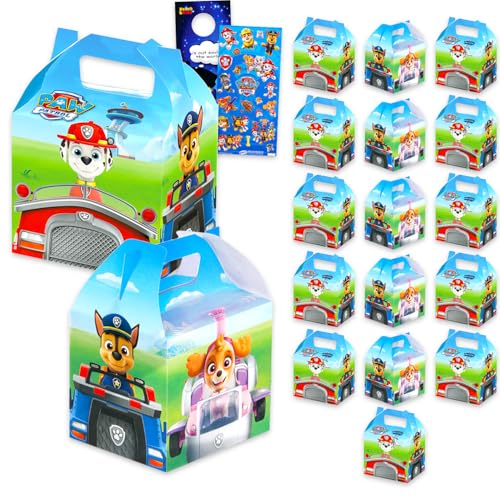 Paw Patrol Treat Boxes Set for Celebrations - Bundle with 16 Favor Boxes for Birthdays, Prizes, Plus Stickers, More | Paw Patrol Party Favors for Boys, Girls