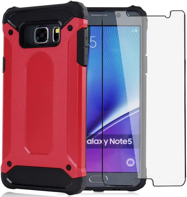 Asuwish Funda protectora para Samsung Galaxy Note 5 con protector de pantalla de vidrio templado y delgada y resistente híbrida de doble capa,