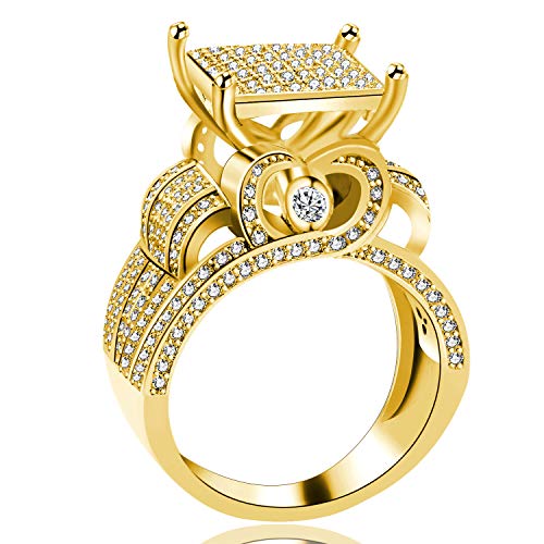 Uloveido Women's 0.4" Wide Square Cluster Engagement Heart Architecture Ring, Cocktail Bling Ring for Her RA02213