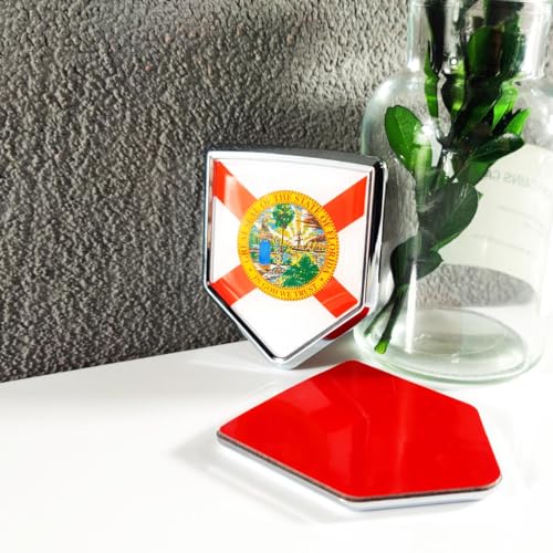 Image of Newperlite Florida Flag Decal Sticker Car Emblem Florida Flag Car Decoration Accessories Chrome Shield for Truck Vehicles Cars, 2 Pack