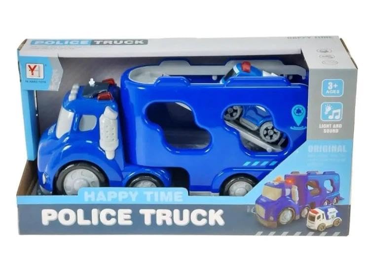 Voitures de police avec grand conteneur camion de transport de jouets