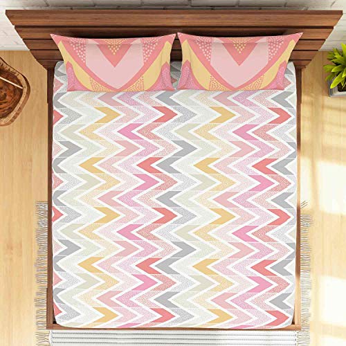 Image of Spaces Atrium 100% Cotton King Size Fitted Double Bedsheet with 2 Pillow Covers - Coral(1.83m&1.98m&(0.3m Drop))