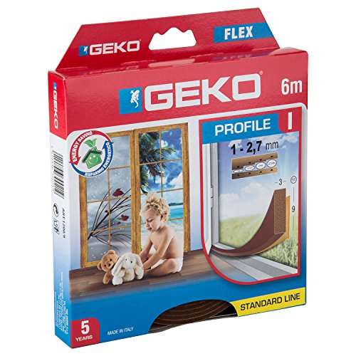 Preisvergleich Produktbild Geko 940009 Türdichtung / Fensterdichtung"I-Profil"-Selbstklebende zuschneidbare Dichtung für Türen und Fenster, L: 6 m, B x H: 9 x 3 mm, Langlebig- 5 Jahr, braun