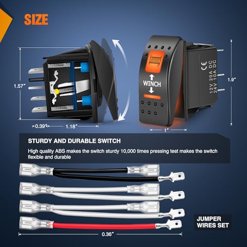 Image of Nilight UTV Winch Rocker Switch Momentary with Orange Backlit On Off 7 PIN | DPDT LED Light Bar Switches 12V 24V Toggle Jumper Wires Set for ARZR Can-Am ATVs UTVs Cars Trucks RVs