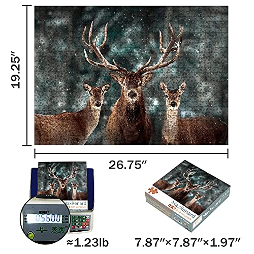 MaxRenard Noble Deer Family Puzzle para Adultos 1000 piezas con obra de arte de ciervos en la nieve, poster de 49 x 27 cm y tamaño armado de 68 x 49 cm miniatura 2
