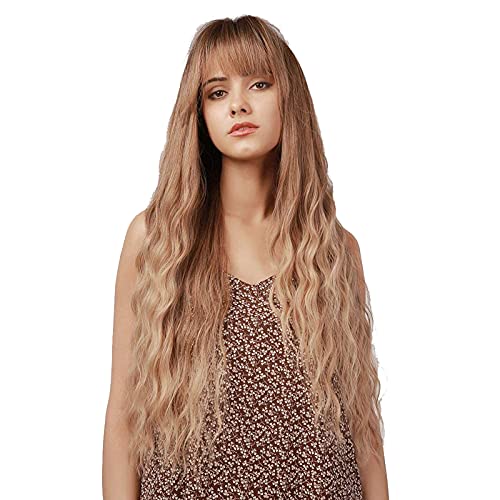 DXMCC Light Brown Wig with Bangs Natural Dark Beige Blonde