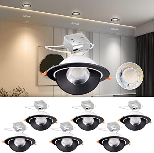 bulbeats Gimbal LED Recessed Lighting 6 inch, 12W=120W 1200LM Dimmable 6inch Recessed Lights, 360°Rotation Accent/Flat Lighting, 3000K/4000K/5000K Selectable LED Eyeball Lights-6Pack