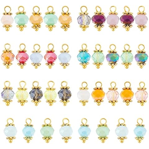 PandaHall 140 Stück Facettierte Rondelle Perlen Anhänger 7 Farbige Galvanisierte Facettierte Glas Anhänger Kleine Kristall Charm Anhänger Cover