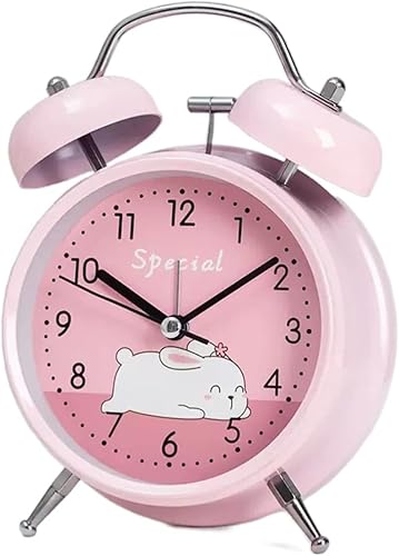 Alarm Clock Bedroom Analog Alarm Clock for Kids, 4 inch Non-Ticking Twin Bell Alarm Clock with Backlight, Silent Clock, Battery Operated, for