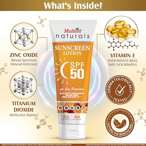 Image of Multani Natural Sunscreen SPF 50 PA++++ Pack of 3 (100ml) | Lightweight & Non-Greasy | No White Cast | Broad Spectrum & UV Protection UVA /UVB | Clinically Tested | For All Skin Types | For Men & Women
