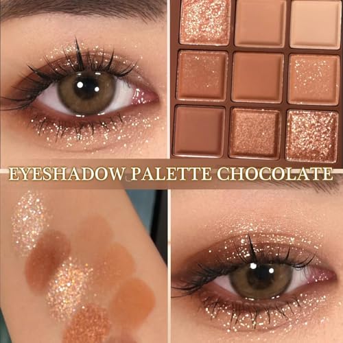Paleta de Sombras de Ojos 9 Colores Sombras de Ojos Chocolate con 3 Pinceles Sombras Ultra-Pigmentada Paleta de Maquillaje Duradera Adecuado para Niñas y Mujeres - imagen 4