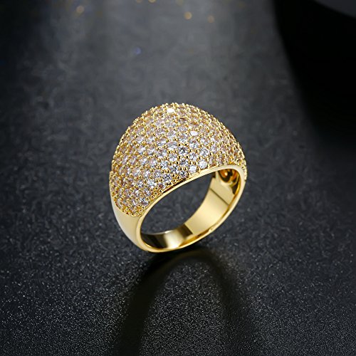 Hiyong YMSDE37Y-6 White Diamond Accent Dome Ring - Cluster Cubic Zirconia Paved Statement Wide Bands Size 5-11 thumb #2