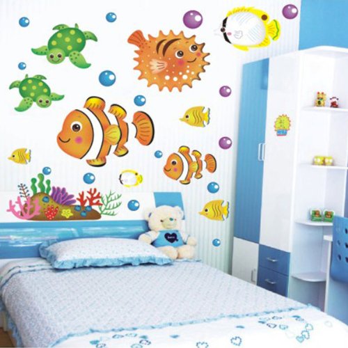 BestOfferBuy Calcomanía Pegatina para pared Océano Profundidad Marina Tropical Peces Tortugas Cover