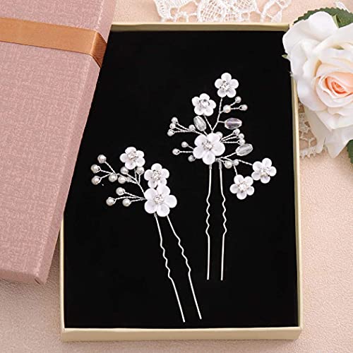 Fstrend LZH950606000001 Bridal Wedding Hair Pins Silver Sparkly Rhinestones Pearls Flower Hair Pin Bride Hairpieces Gorgeous Hair Accessories thumb #4