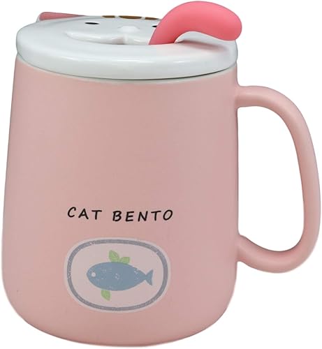 Miniatura 2 de Ebros - Taza de café de porcelana con mango en forma de lengua, cuchara y tapa de cara sonriente, taza de café o té de porcelana, 14 onzas, para