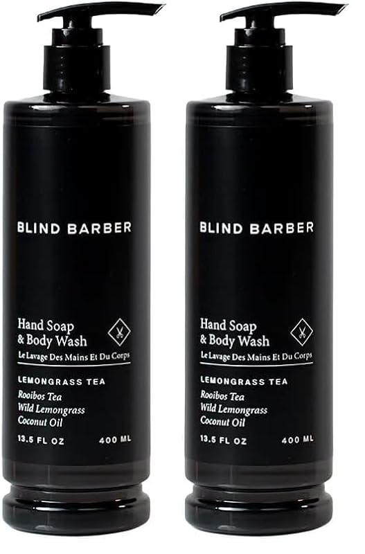 World Amenities Blind Barber Sabonete Líquido para Mãos e Corpo com Fragrância de Chá Rooibos, Capim-limão e Óleo de Coco, 13,5 fl oz, Pacote com 2
