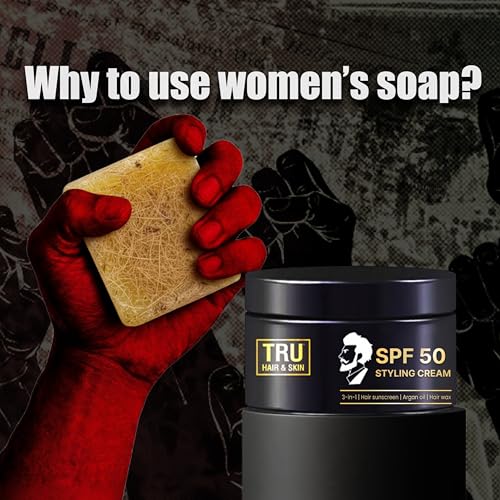 Image of Tru hair & skin Rebelx soap with natural Loofah - 100gm + SPF 50 Styling Cream - 50gm
