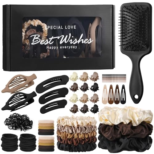 173 Pcs Hair Accessories Kit Include Flat Hair Clips Hair Brush Satin Scrunchies Mini Hair Claw Hairpins Hair Ties for All Types